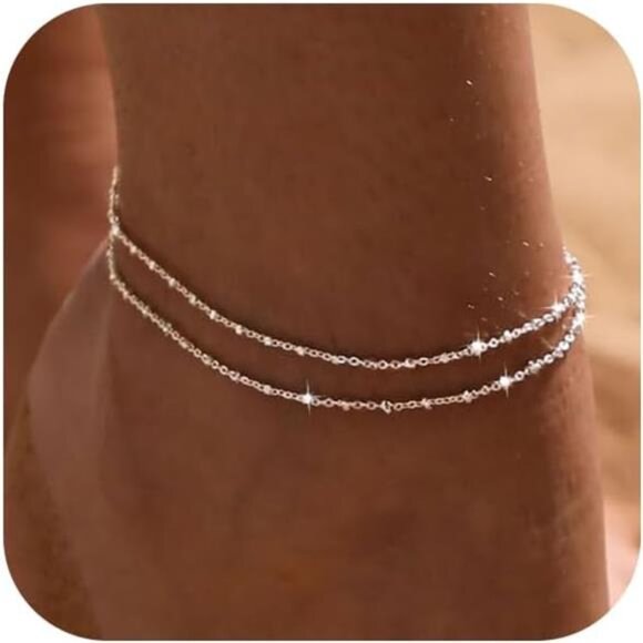 Anklet for Women 14K Real Gold Silver Plated Ankle Bracelets Trendy - Picture 1 of 5
